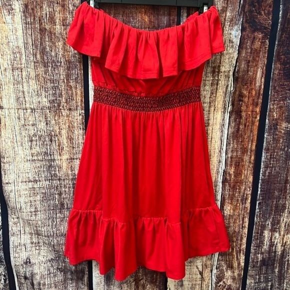 Bongo Red Strapless Mini Dress - Picture 1 of 5